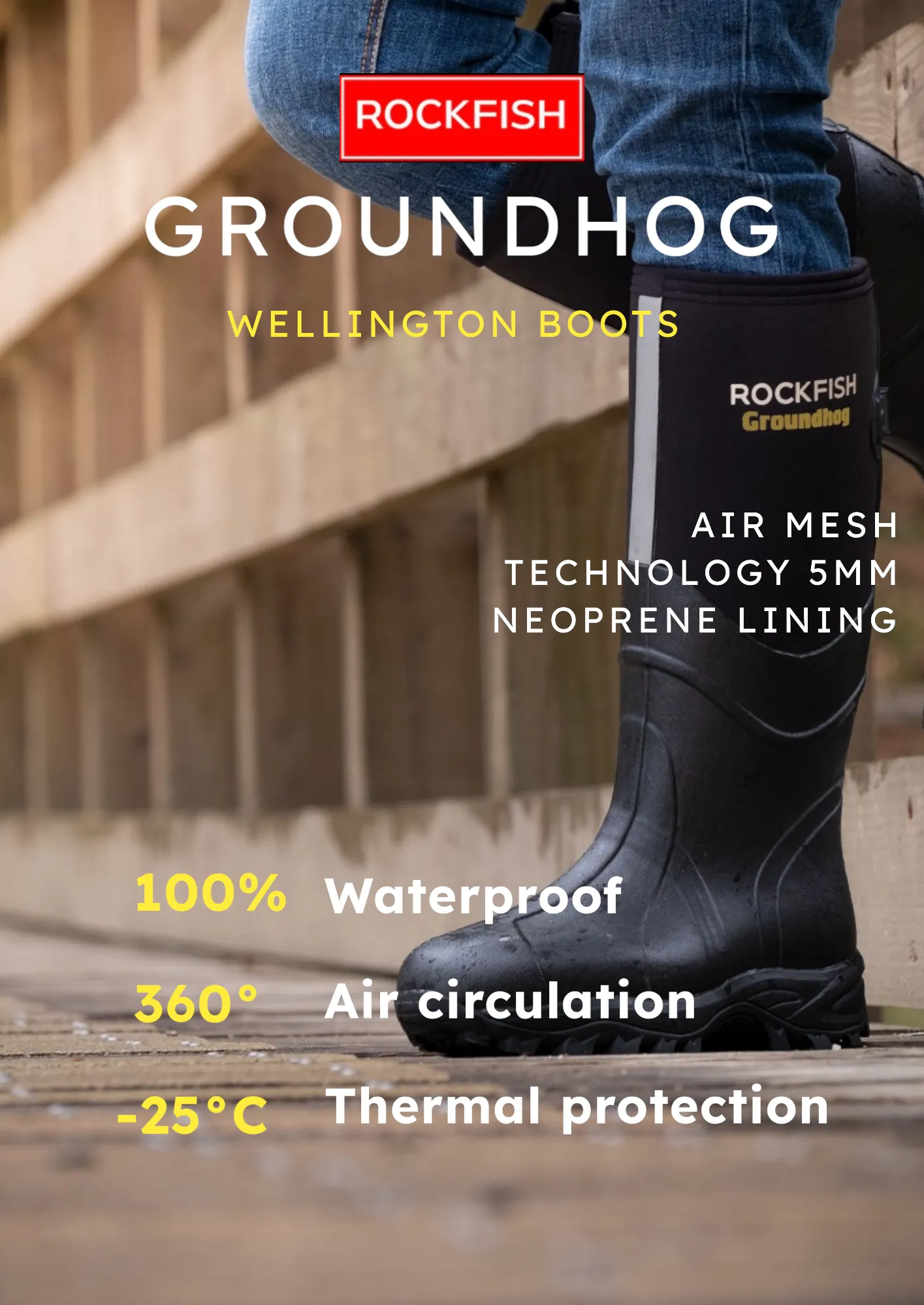 Steel-toe Boots Groundhog Tall Side Adjustable 5mm Neoprene Insulated Wellington Boots