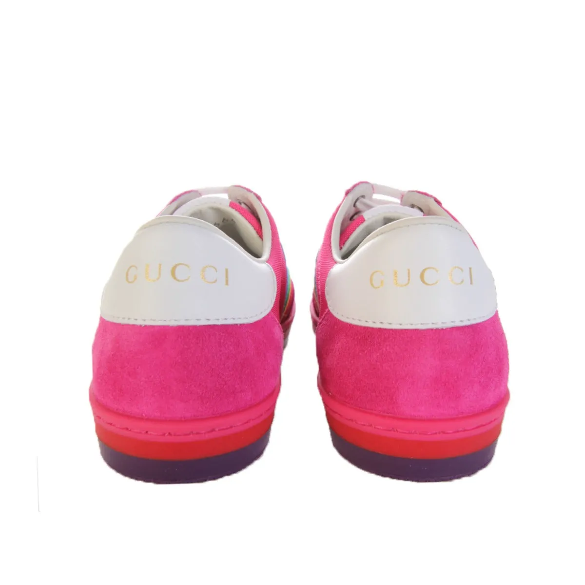 Gucci Kids Pink Shoes With Rainbow Stripe Snakeskin Skate Shoes