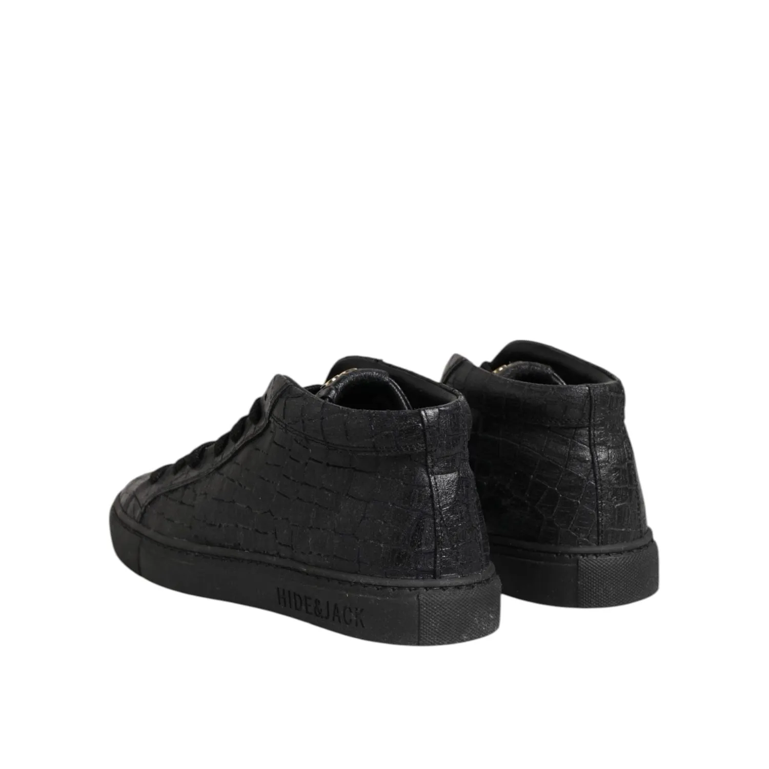 HIDE & JACK Black Leather Lace Up Mid Top Sneakers Shoes Sneakers Slip On Rhinestones