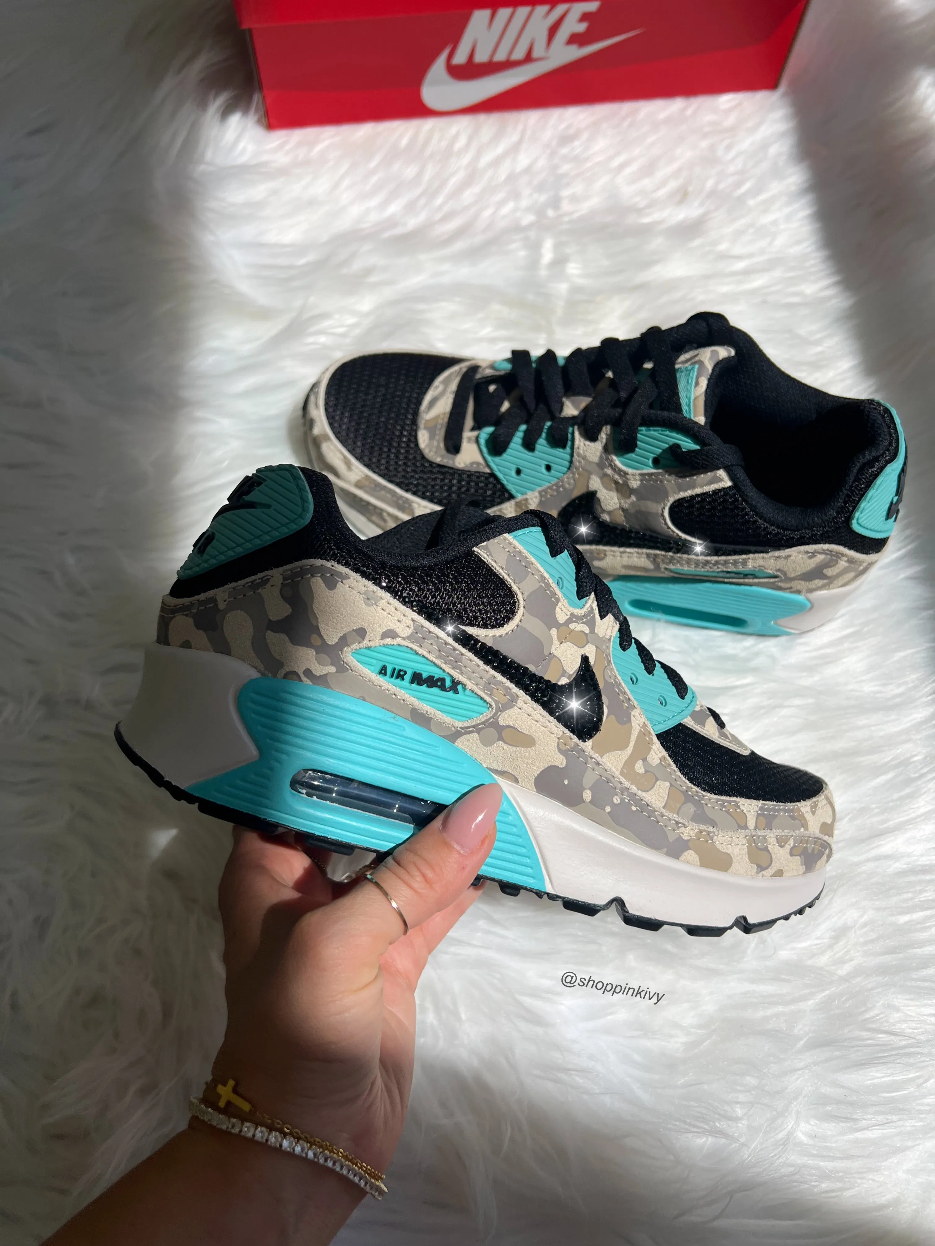 Camo and Turquoise Swarovski Womens Nike Air Max 90