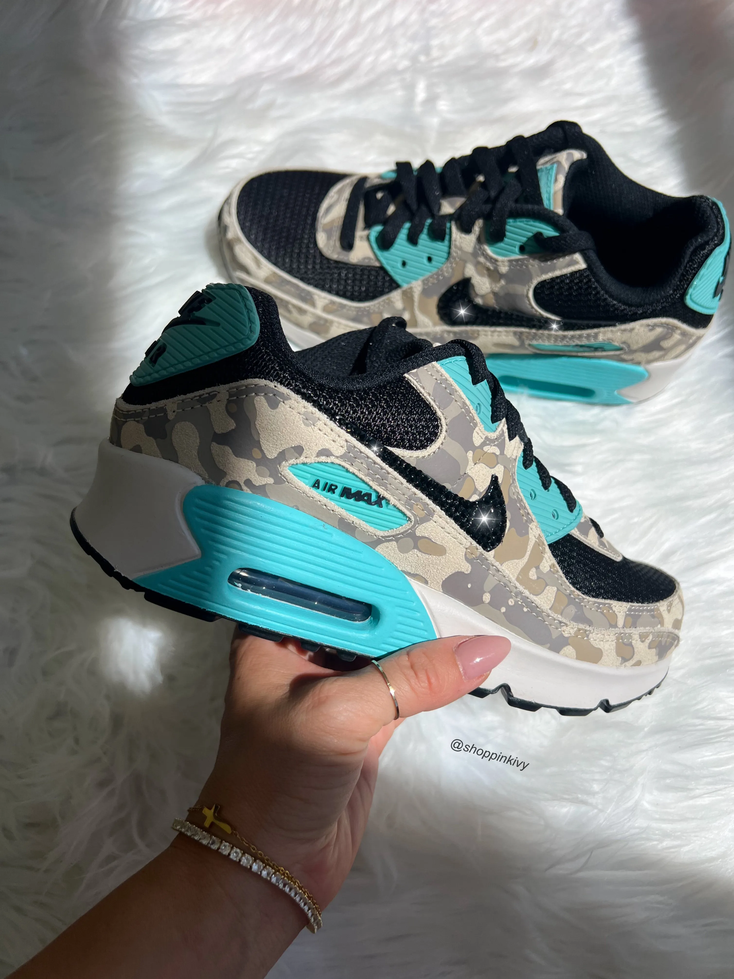 Camo and Turquoise Swarovski Womens Nike Air Max 90 Copa Mundial Adidas Shoes