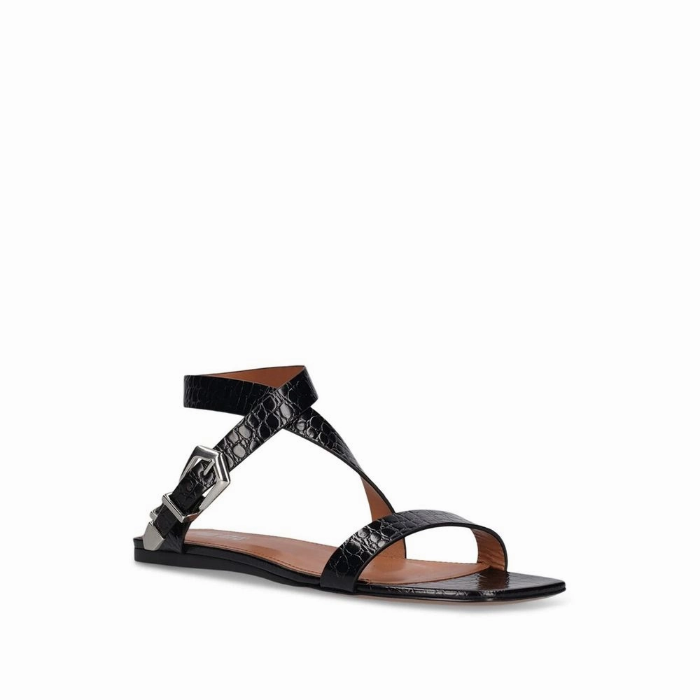 Paris Texas Black Calfskin Sandals Wide Toe Box Flat Shoes