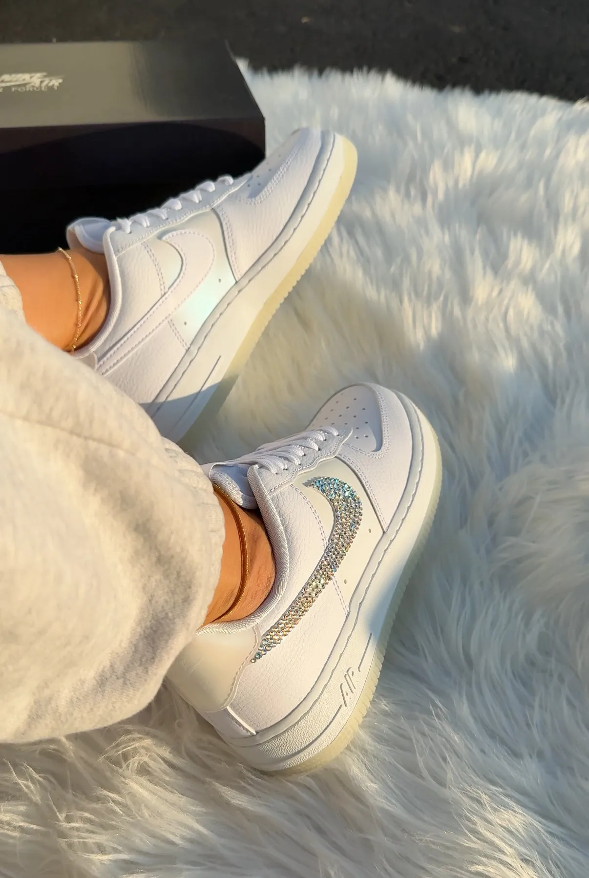 Iridescent Swarovski Womens Nike Air Force One Adidas Jeans Shoes