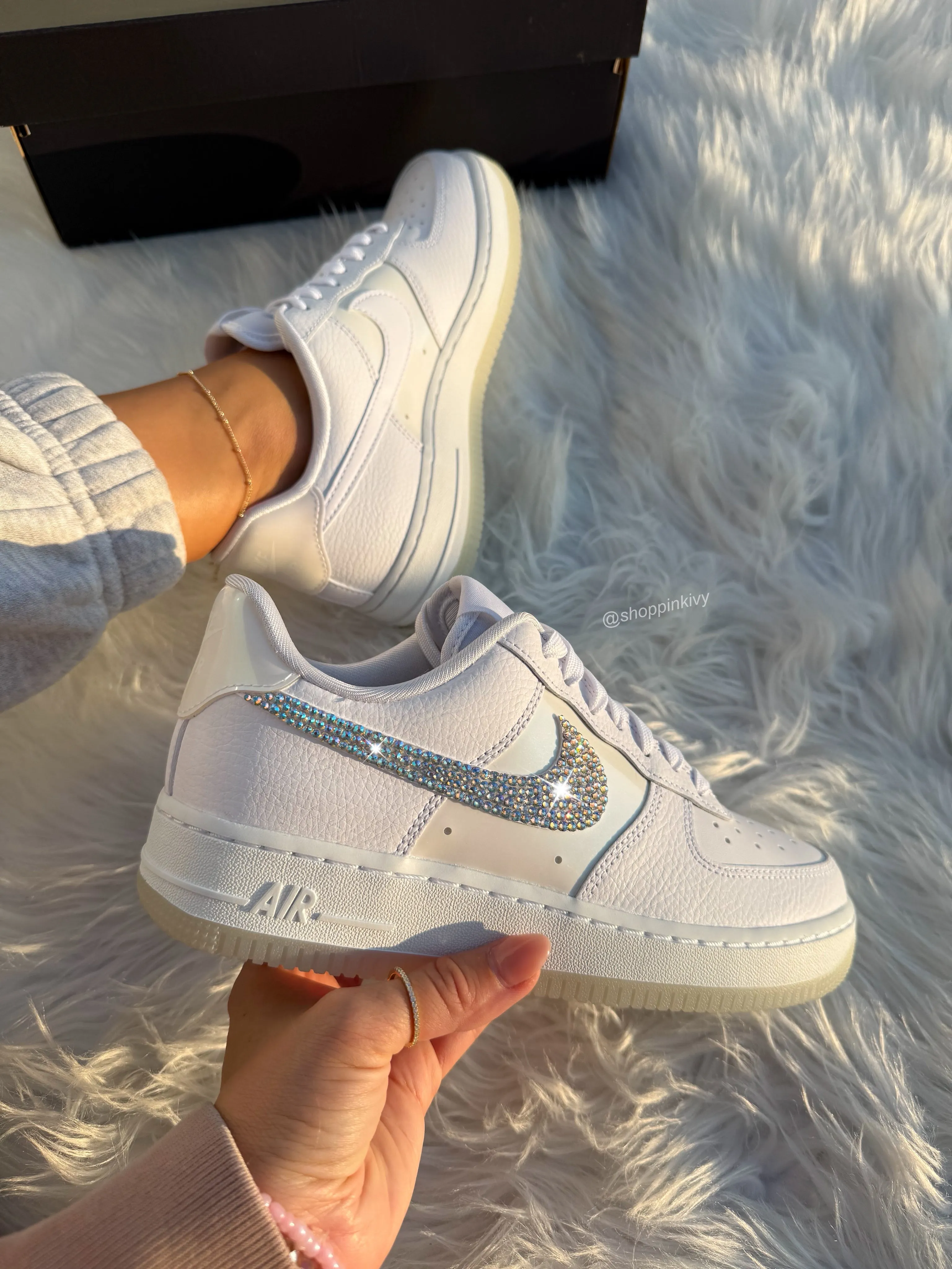 Iridescent Swarovski Womens Nike Air Force One Super Shoes Adidas