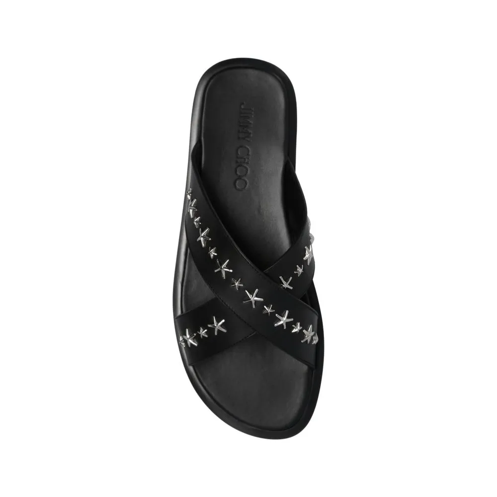 Waffle Racing Flat Moon Shoe Jimmy Choo Black Calfskin Sandals
