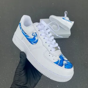 Custom Hand Painted Wave Splash Swoosh Nike Air Force 1 Low Asics Gt 2000 Sx Walking Shoe