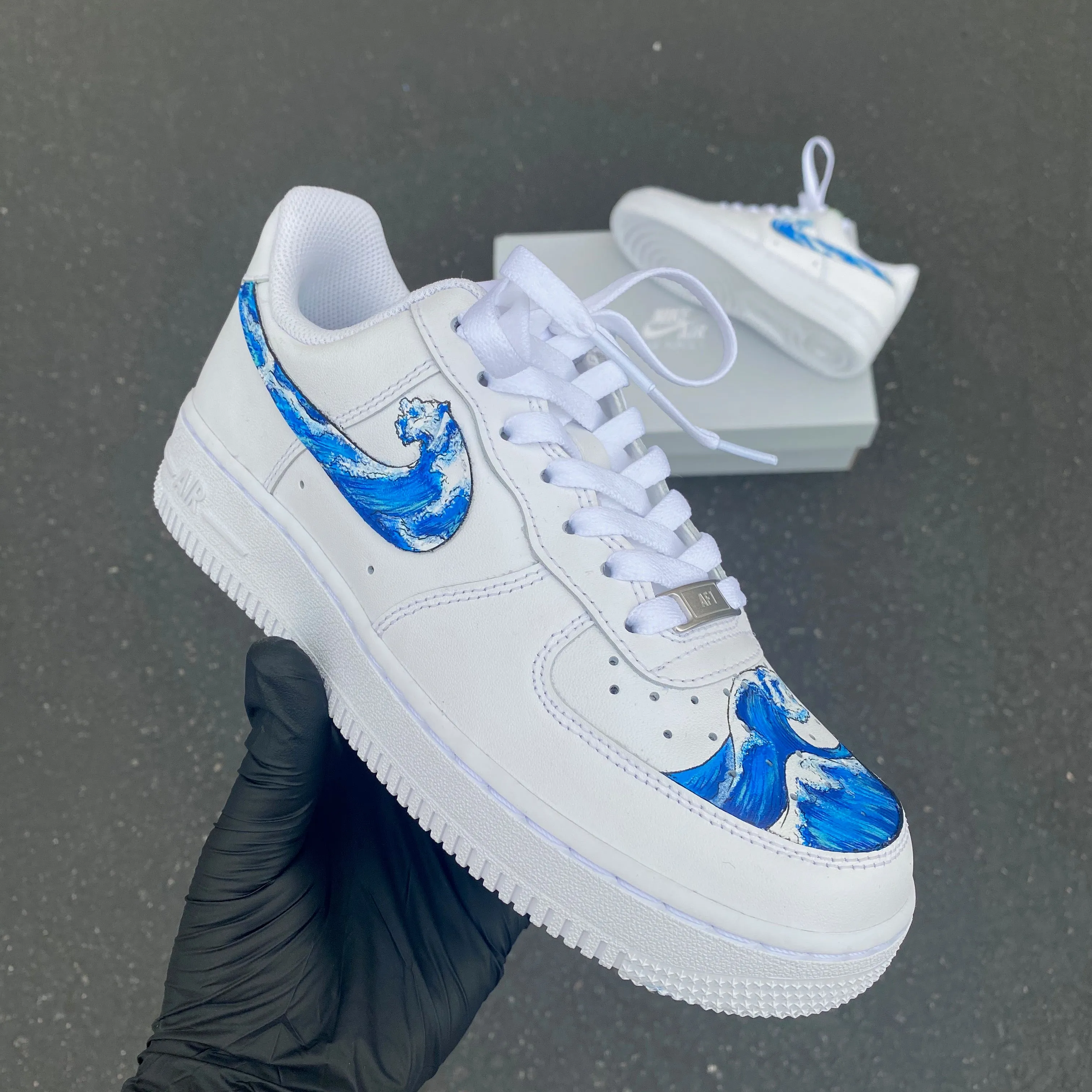 Custom Hand Painted Wave Splash Swoosh Nike Air Force 1 Low Fastest Asics Shoes