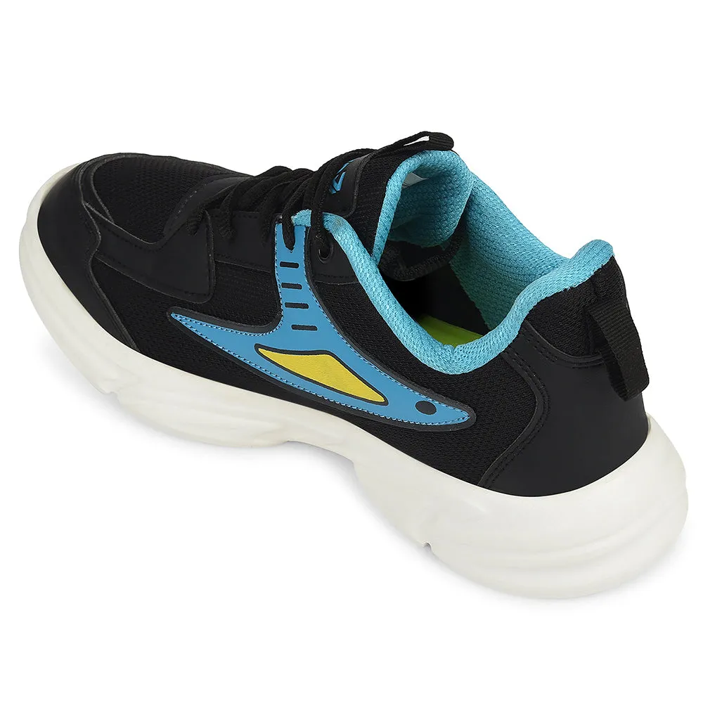 Best Running Shoes For Crossfit Leap7x Black Sports Lacing Running Shoes For Kids CLOUDY-5L By Liberty