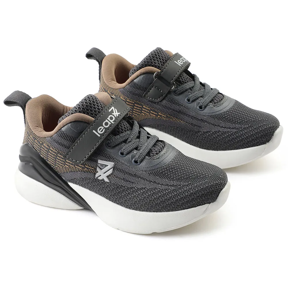 Leap7x Dark Grey Sports Lacing Running Shoes For Kids COVER-02 By Liberty Lower Heel Drop Running Shoes