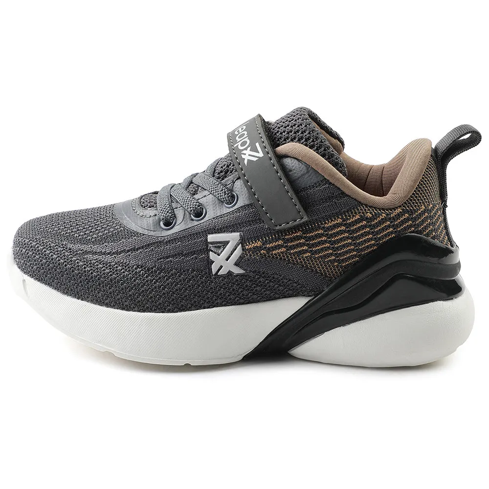 Leap7x Dark Grey Sports Lacing Running Shoes For Kids COVER-02 By Liberty Stable Running Shoe