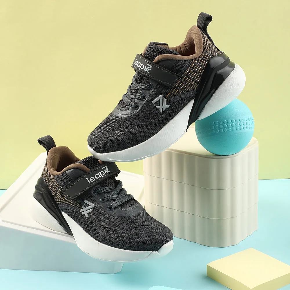 Leap7x Dark Grey Sports Lacing Running Shoes For Kids COVER-02 By Liberty Running Shoes For Foot Problems