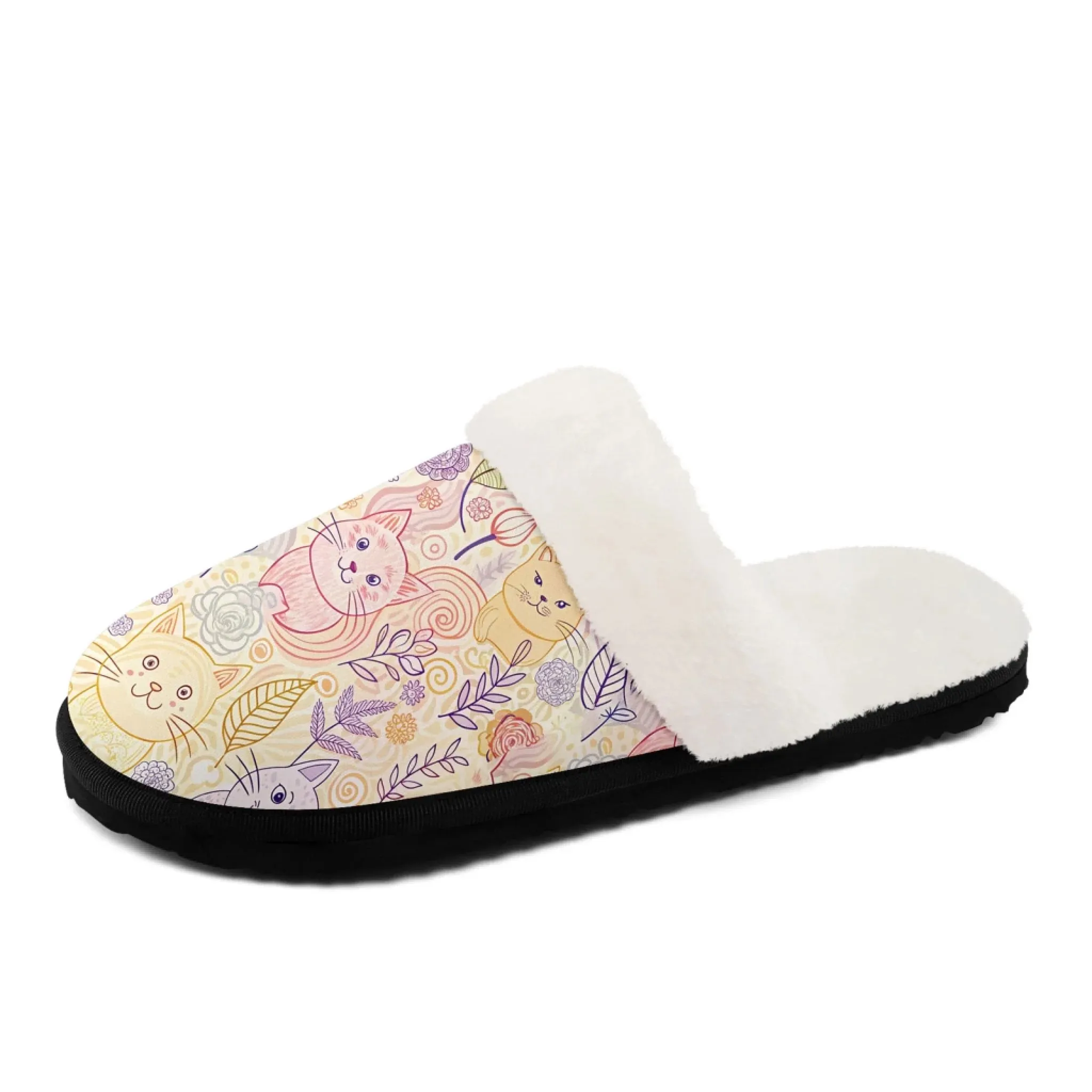 Pretty You Slippers "Cat Mom" Floral Print Faux Fur Lined Slippers - Cozy Pet Lover Style FN089-25025163