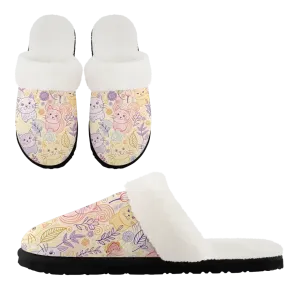 Fluffy Boot Slippers "Cat Mom" Floral Print Faux Fur Lined Slippers - Cozy Pet Lover Style FN089-25025163