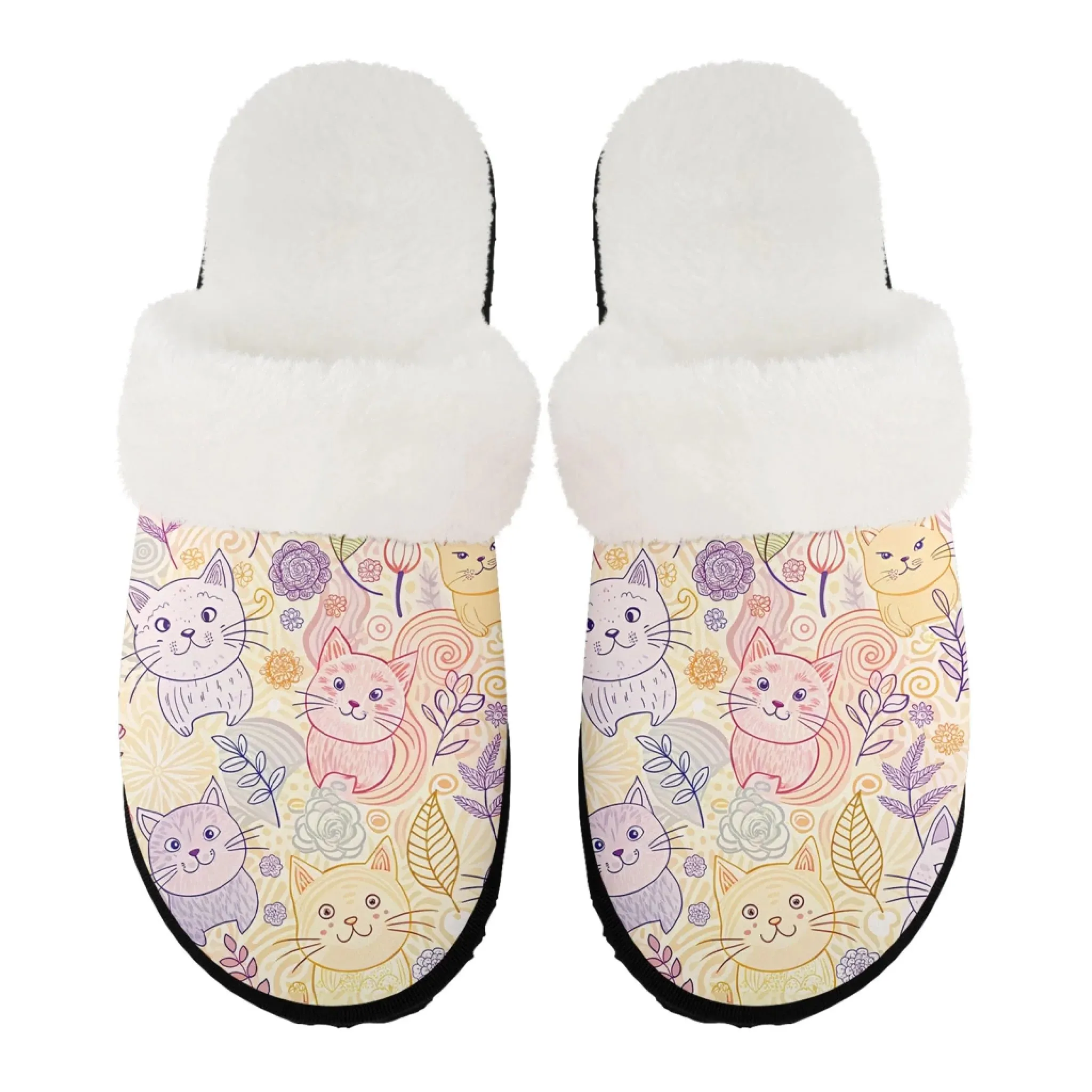 "Cat Mom" Floral Print Faux Fur Lined Slippers - Cozy Pet Lover Style FN089-25025163 Best Slippers Support