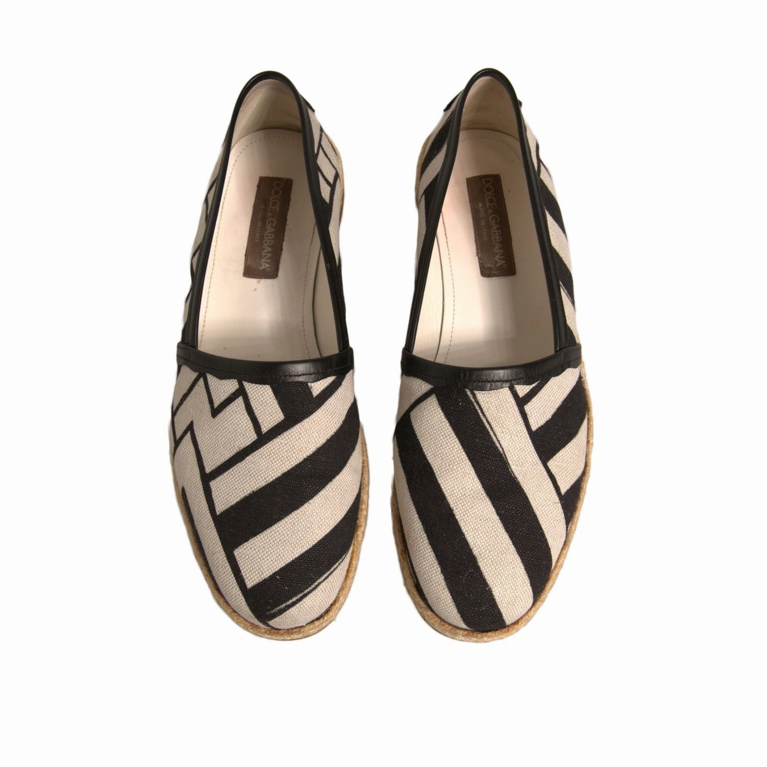 Glyn Leather Platform Espadrille Wedge Sandals Dolce & Gabbana Black White Stripes Slip On Espadrille Shoes