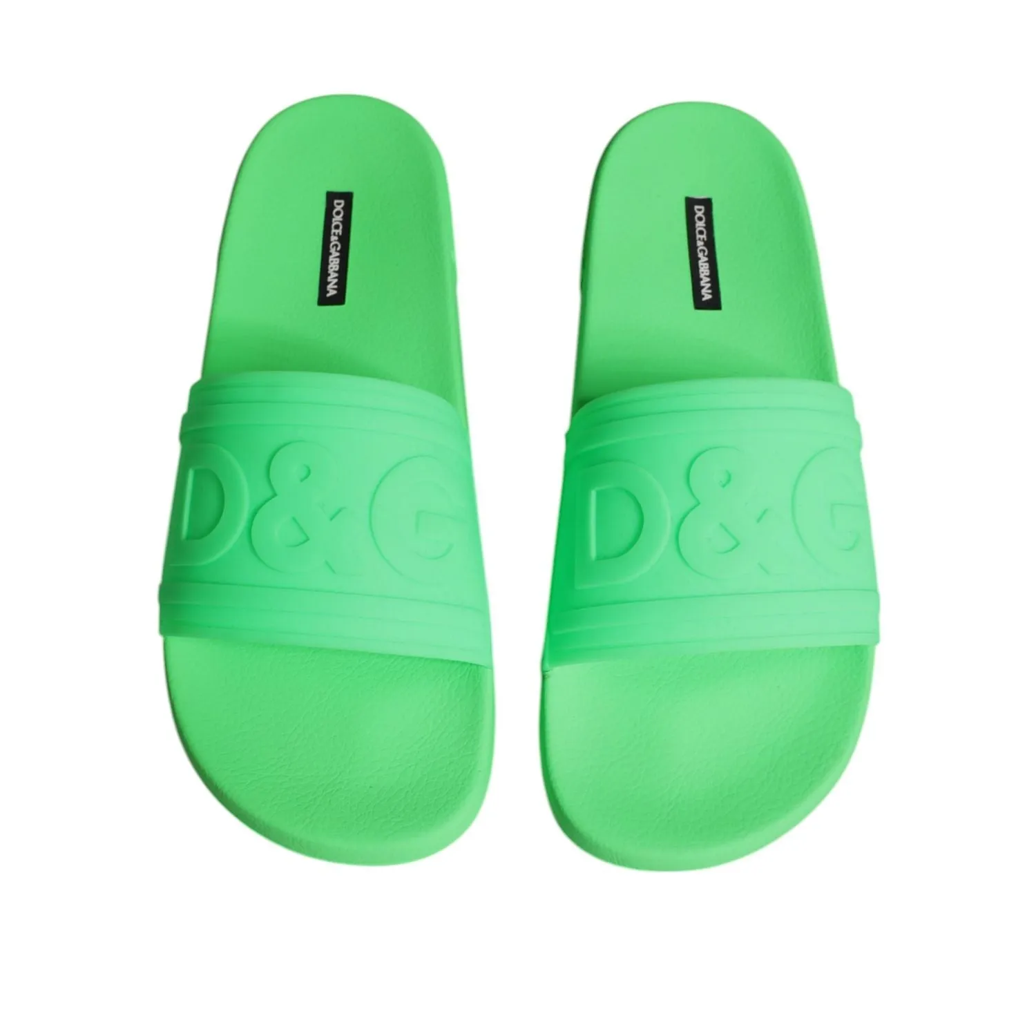 Fluffy Sandals Dolce & Gabbana Green Leather Slides Sandals Beachwear Shoes