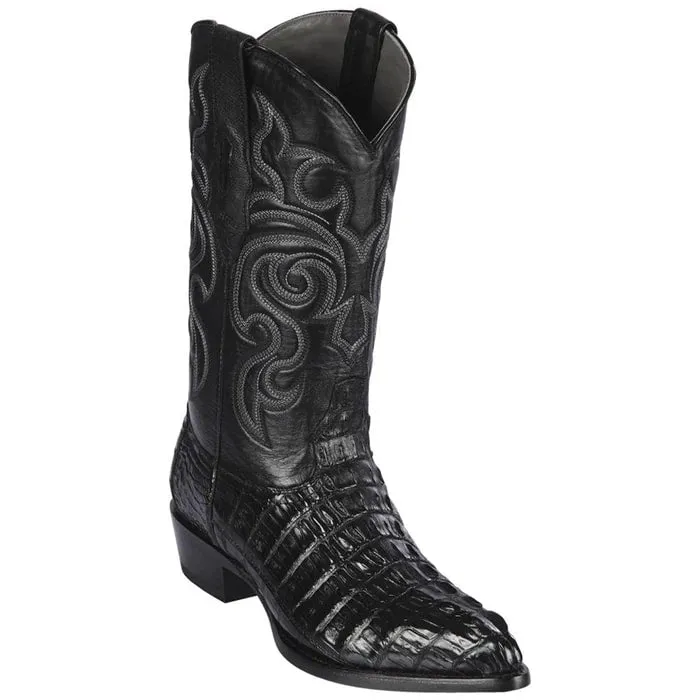 Los Altos Boots - Mens Dress Cowboy Boot - Low Priced Black Caiman Tail Cowboy Boots- in   Black Wide Calf Dress Boots