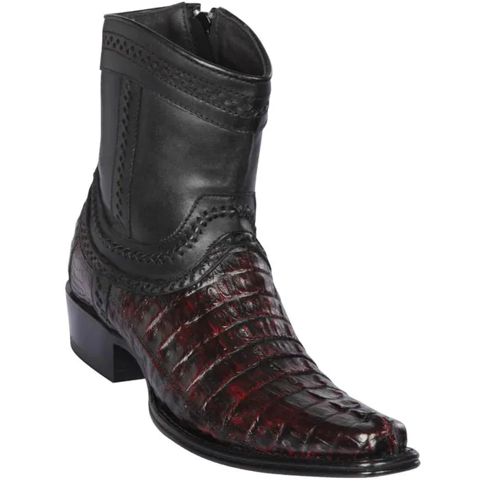 Tiempo Soccer Boots Los Altos Boots - Mens Dress Cowboy Boot - Low Priced Caiman Tail Mens European Square Toe Boots - in Black Cherry