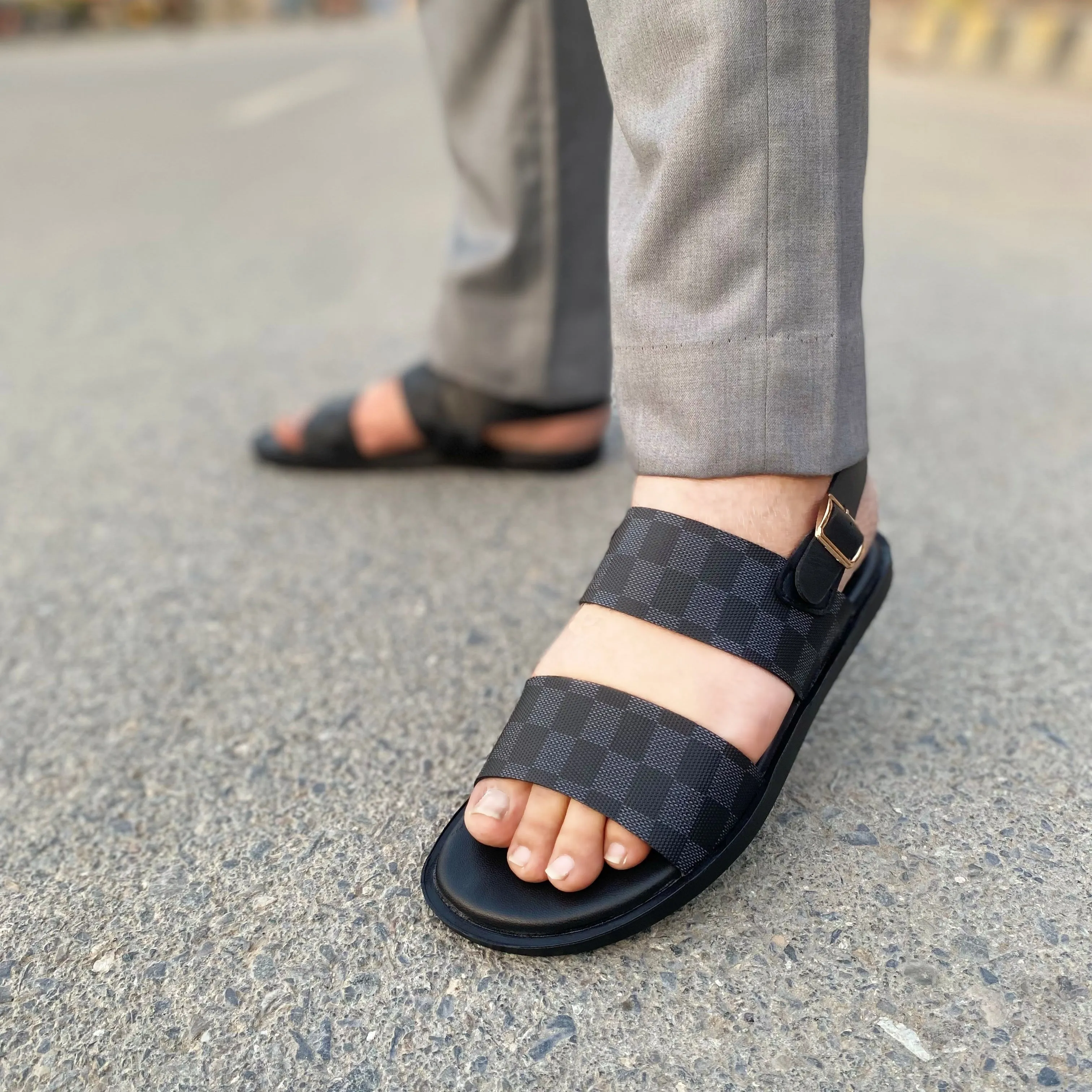 Alo Yoga Slippers LS Handmade Checkered Sandal LS-132 BLK