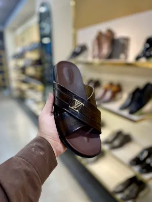 Evry Slippers LS Pure Leather Handmade Cross Stripe - TM 348