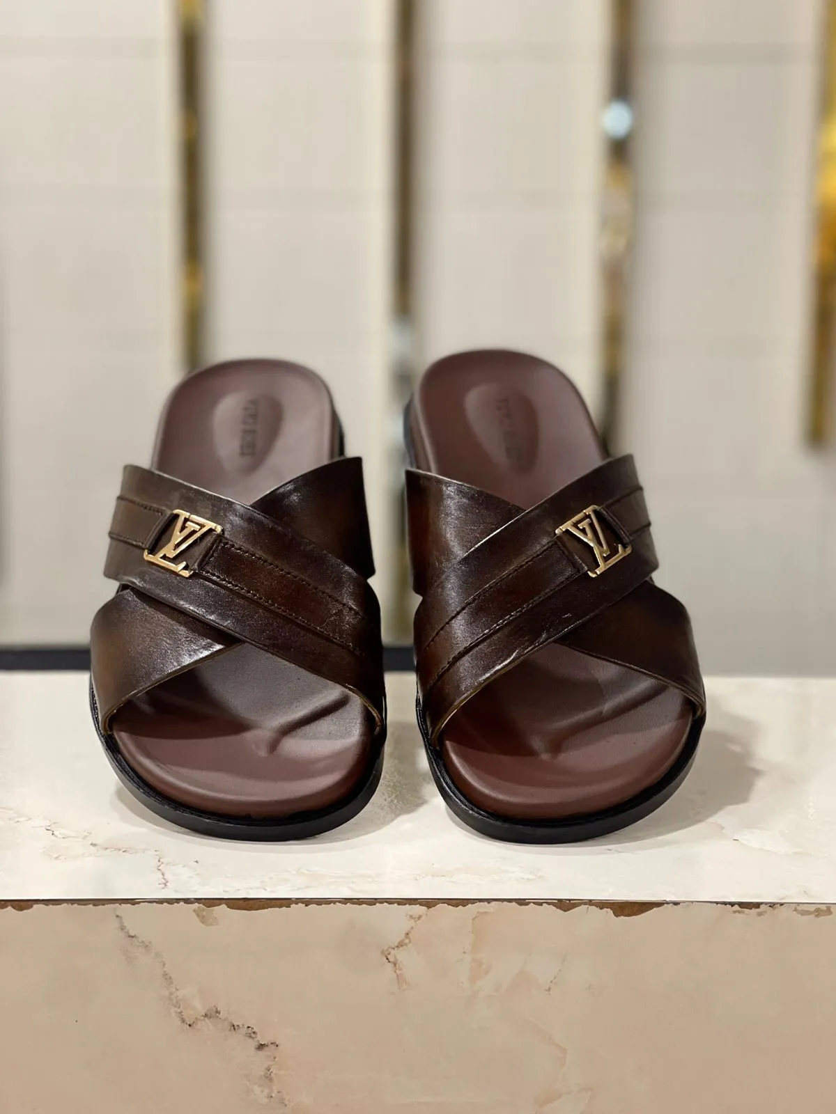 Mallard Duck Slippers LS Pure Leather Handmade Cross Stripe - TM 348