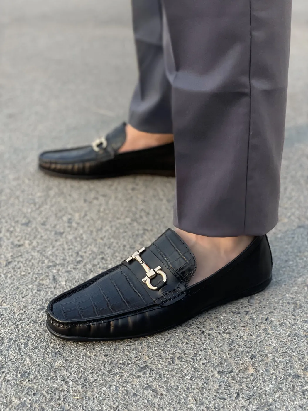 Asics Casual Shoes LS Pure Leather Handmade Horsebit Loafer-856 Black