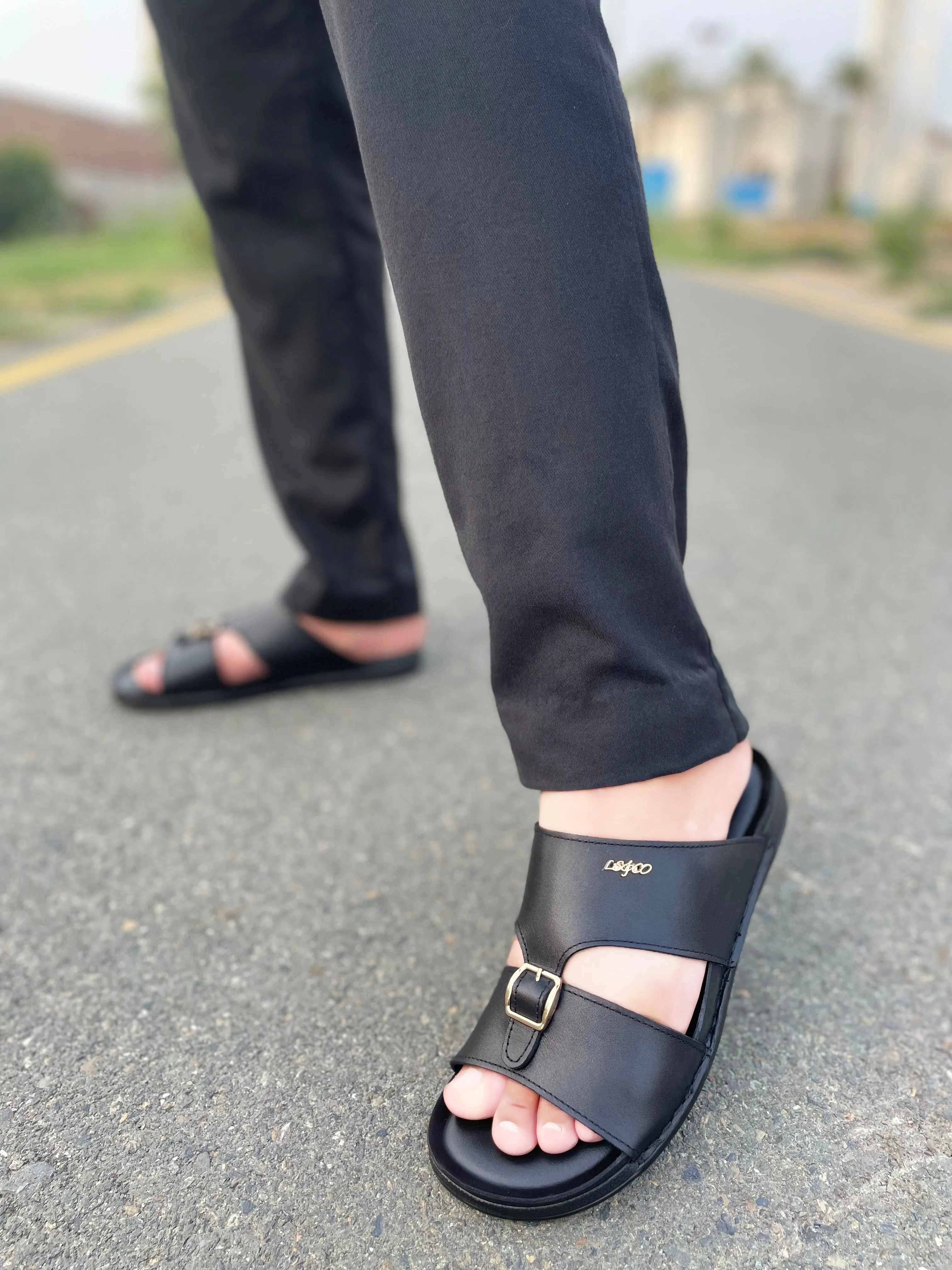 Slippers Dinosaur LS Pure leather Handmade MoccaStep Chappal LS-163 BLK