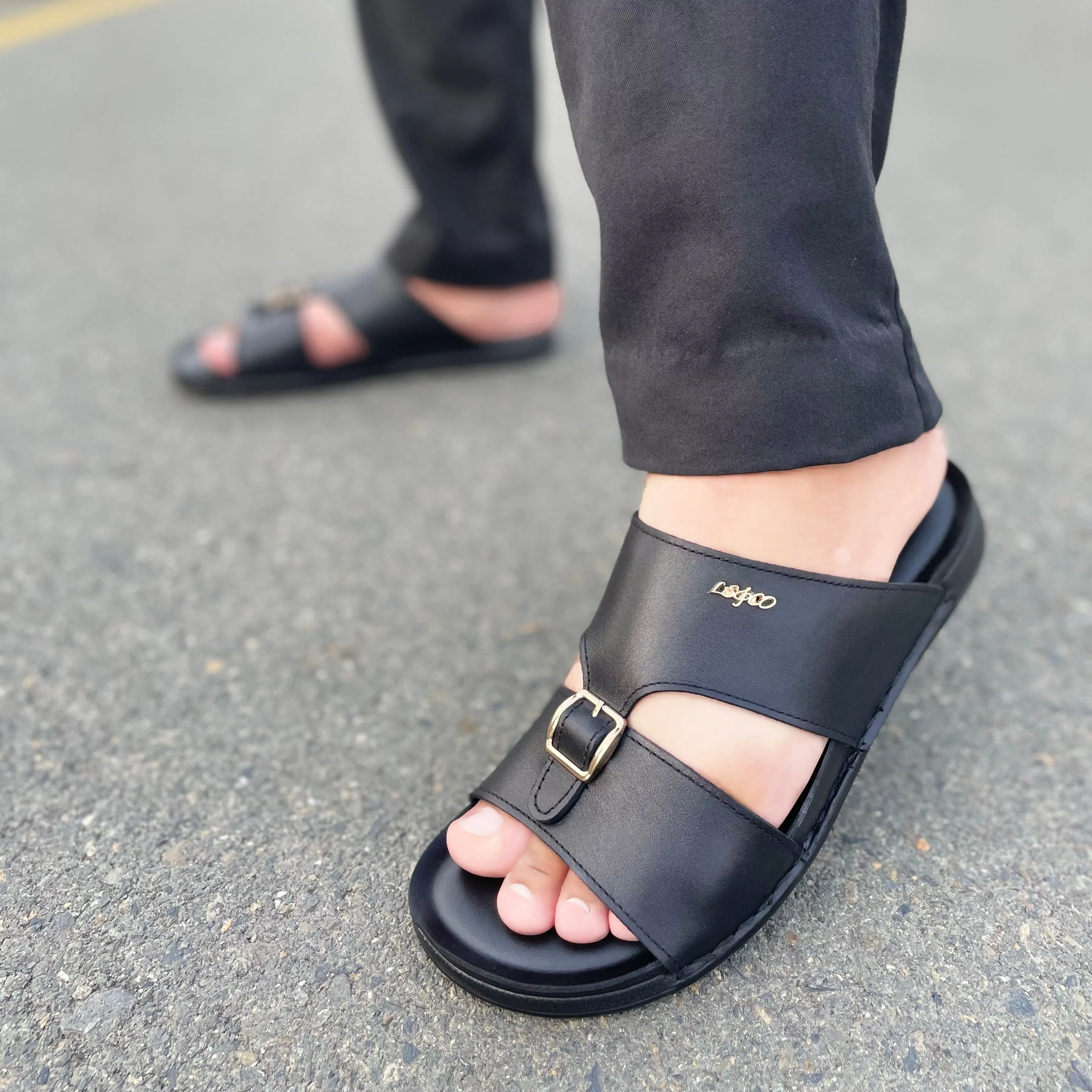 H&m Slides LS Pure leather Handmade MoccaStep Chappal LS-163 BLK