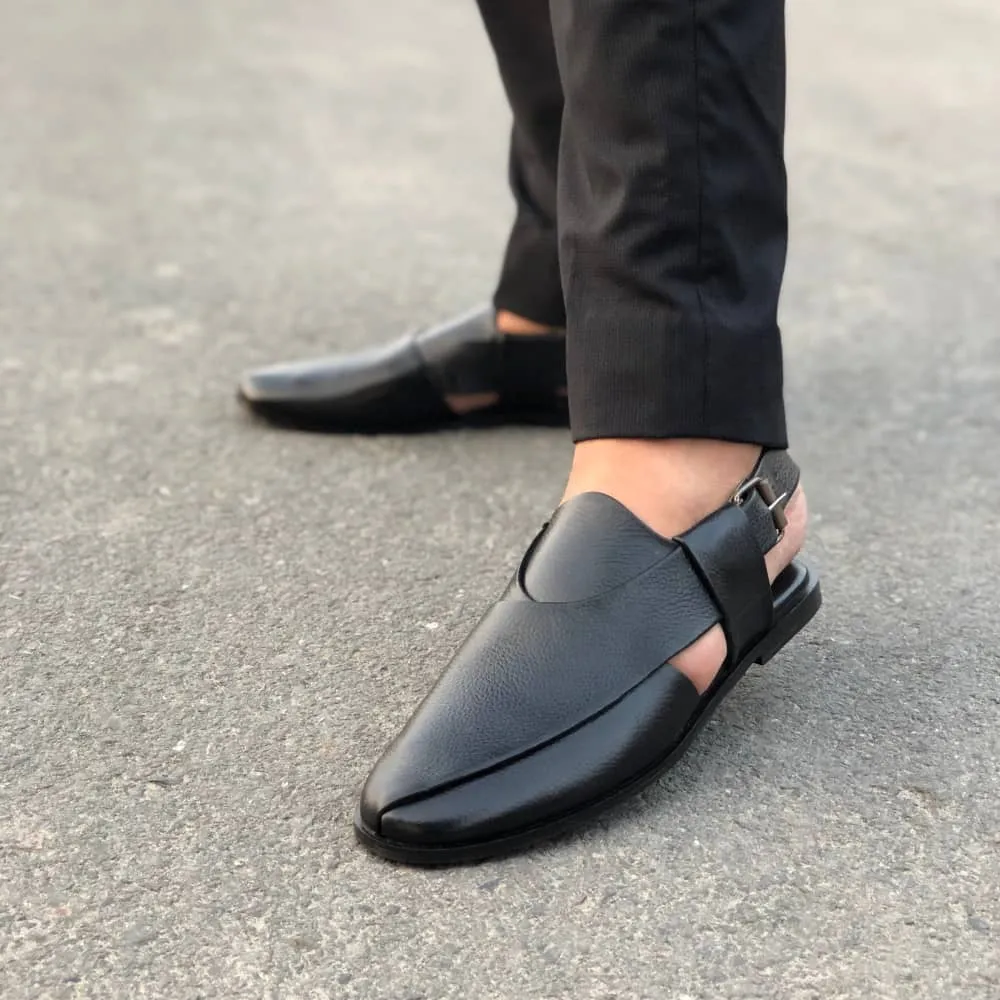 LS Pure Leather Handmade Peshawari Black Sandal-662 Mules Slippers