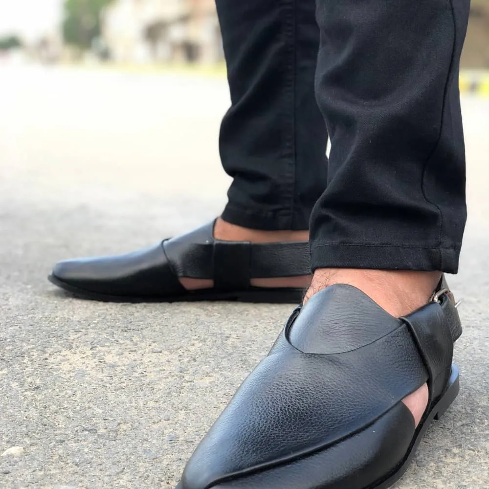 And Slippers LS Pure Leather Handmade Peshawari Black Sandal-662