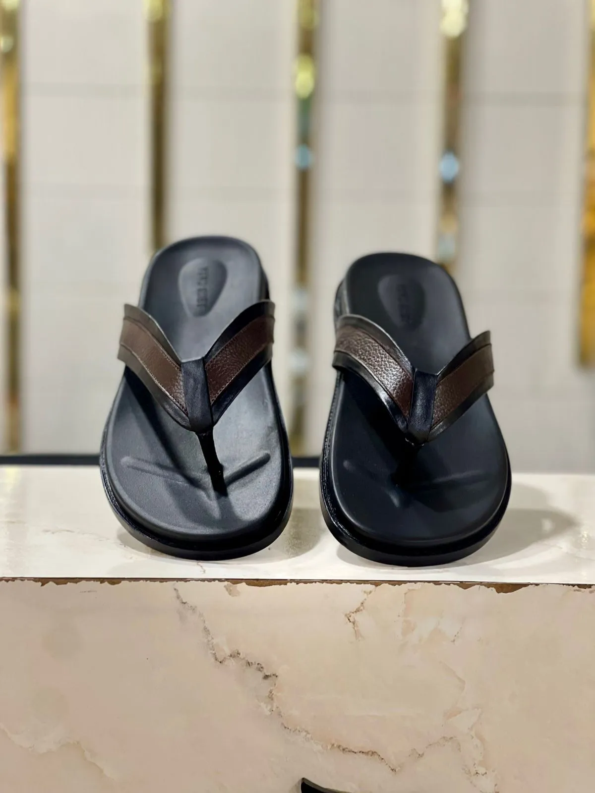 Piped Slippers LS Pure Leather Handmade Repo - TM 364 BLK