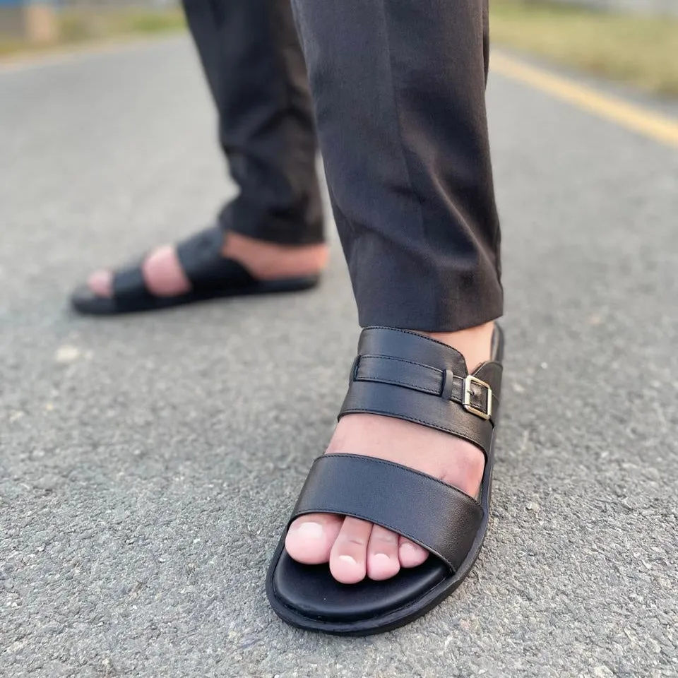 Life Slippers LS Pure leather Handmade Soleva Chappal LS-158 BLK