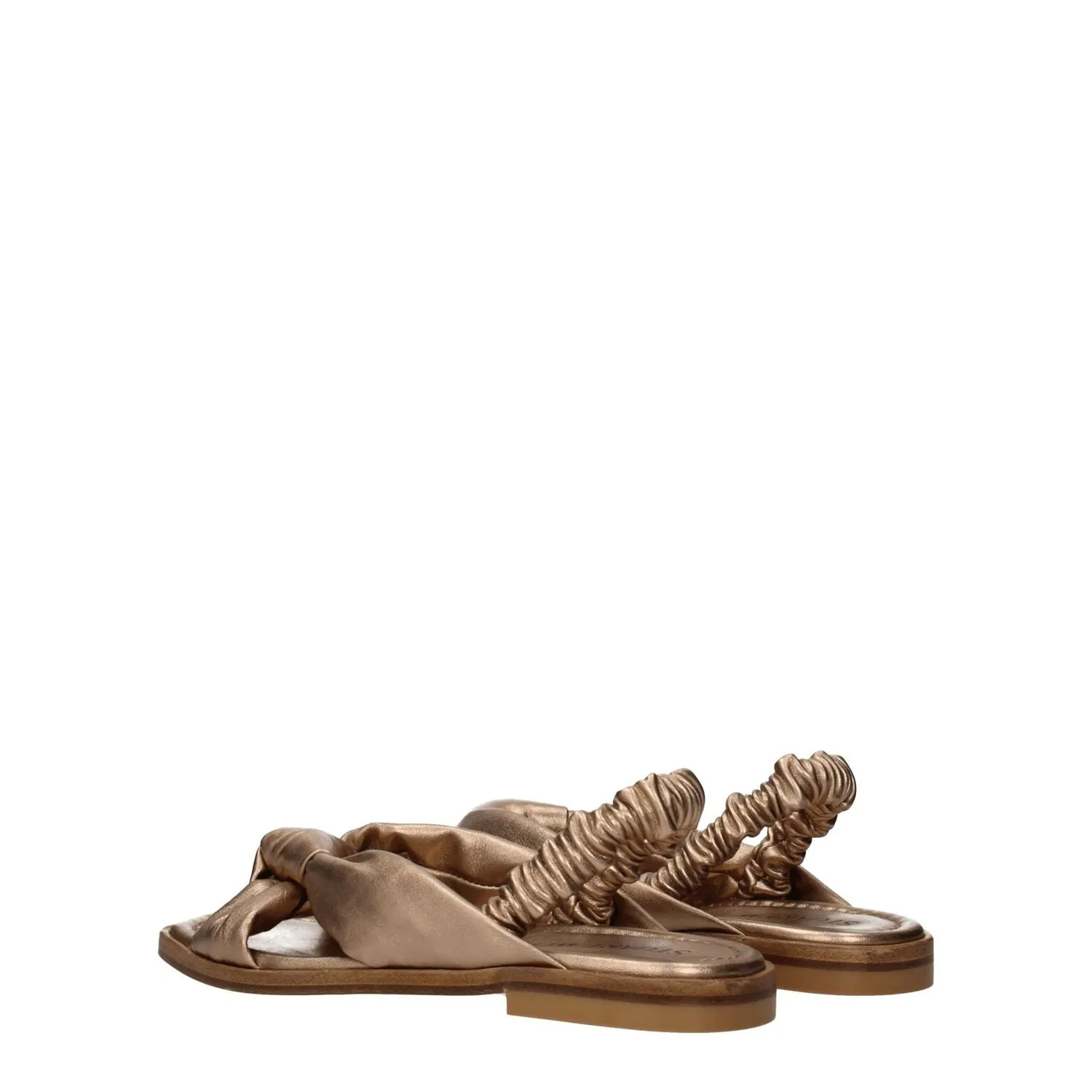 Stuart Weitzman Gold Leather Flat Sandals Flat Pom Pom Shoes