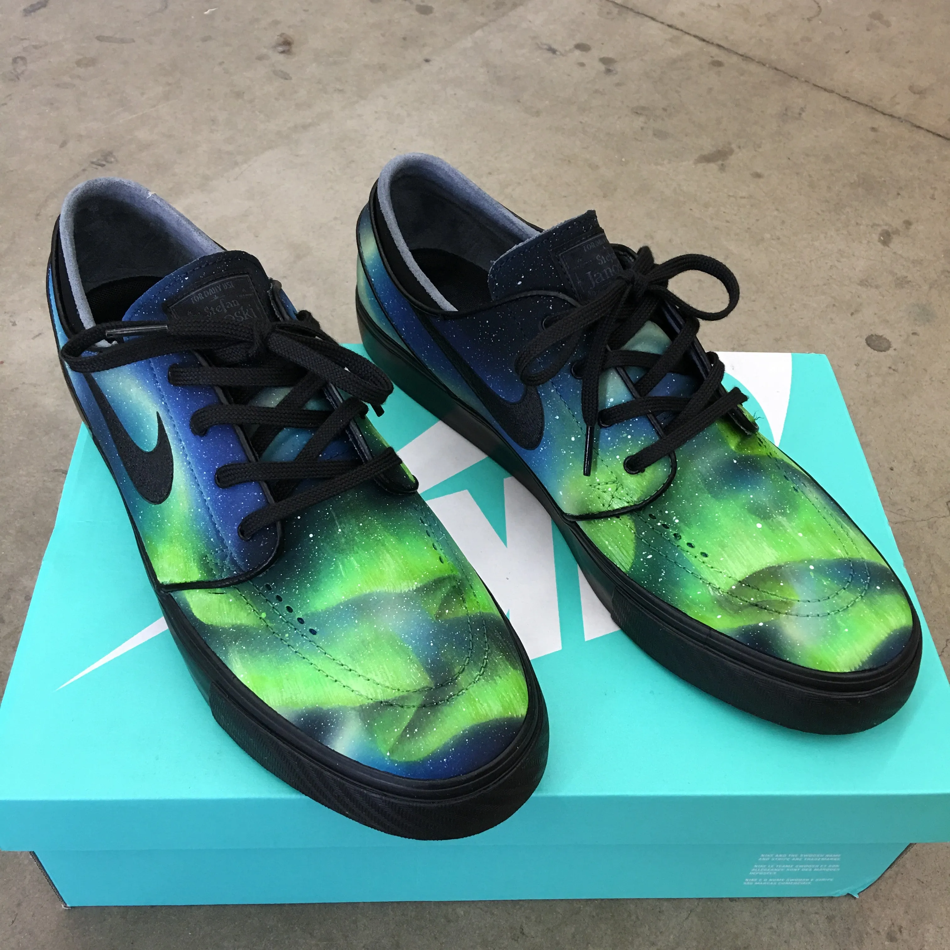 Custom Painted Nike SB Northern Lights Stefan Janoski Skate Shoes - Aurora Borealis Asics Gel-kayano 18 Running Shoe