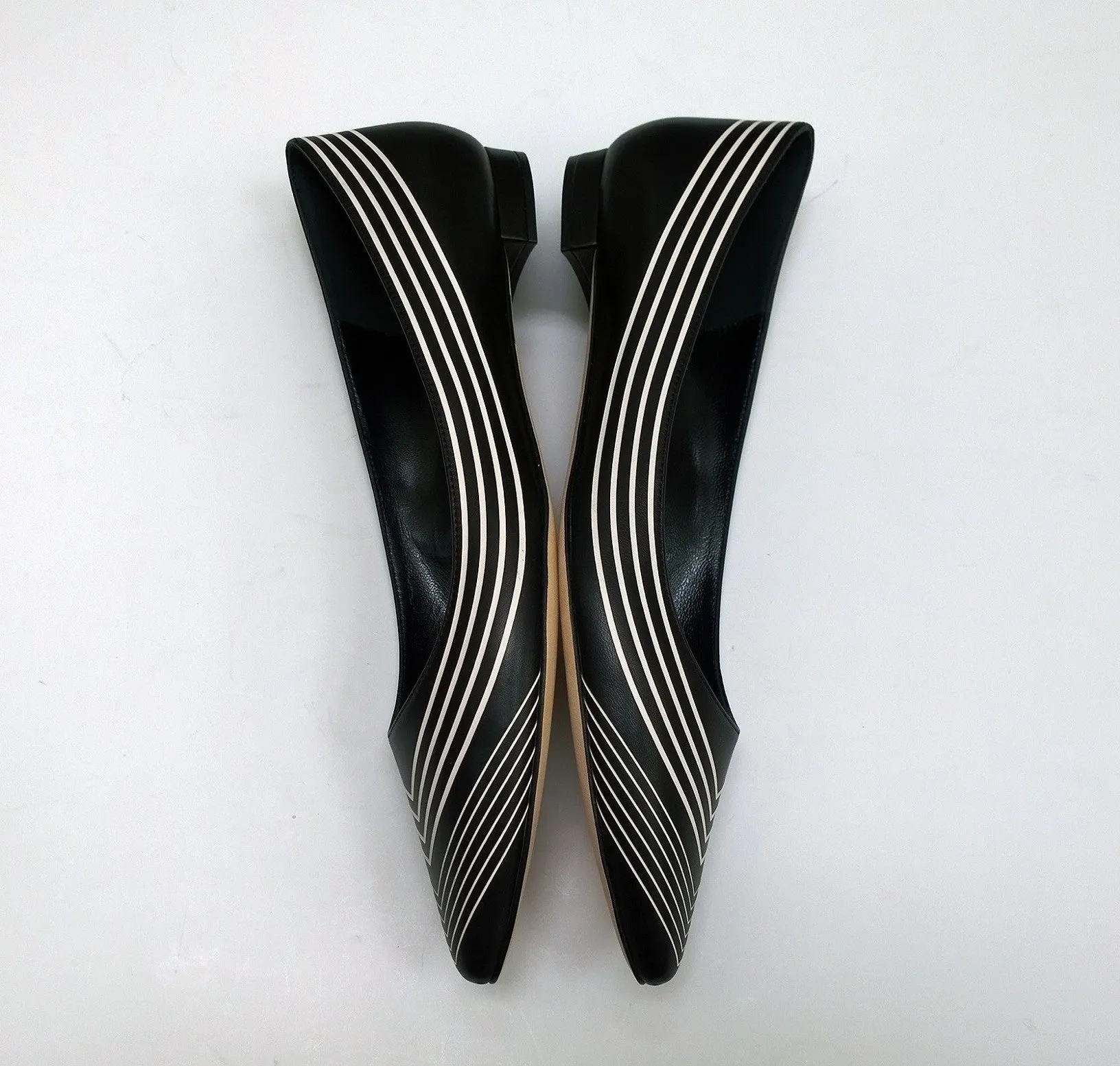 Manolo Blahnik Waldayaflat in Black Nappa Leather with White Gradation Stripes Shoes Flats Leopard Print Flat Pointed Shoes