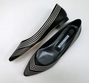 Manolo Blahnik Waldayaflat in Black Nappa Leather with White Gradation Stripes Shoes Flats Best Inserts For Shoes