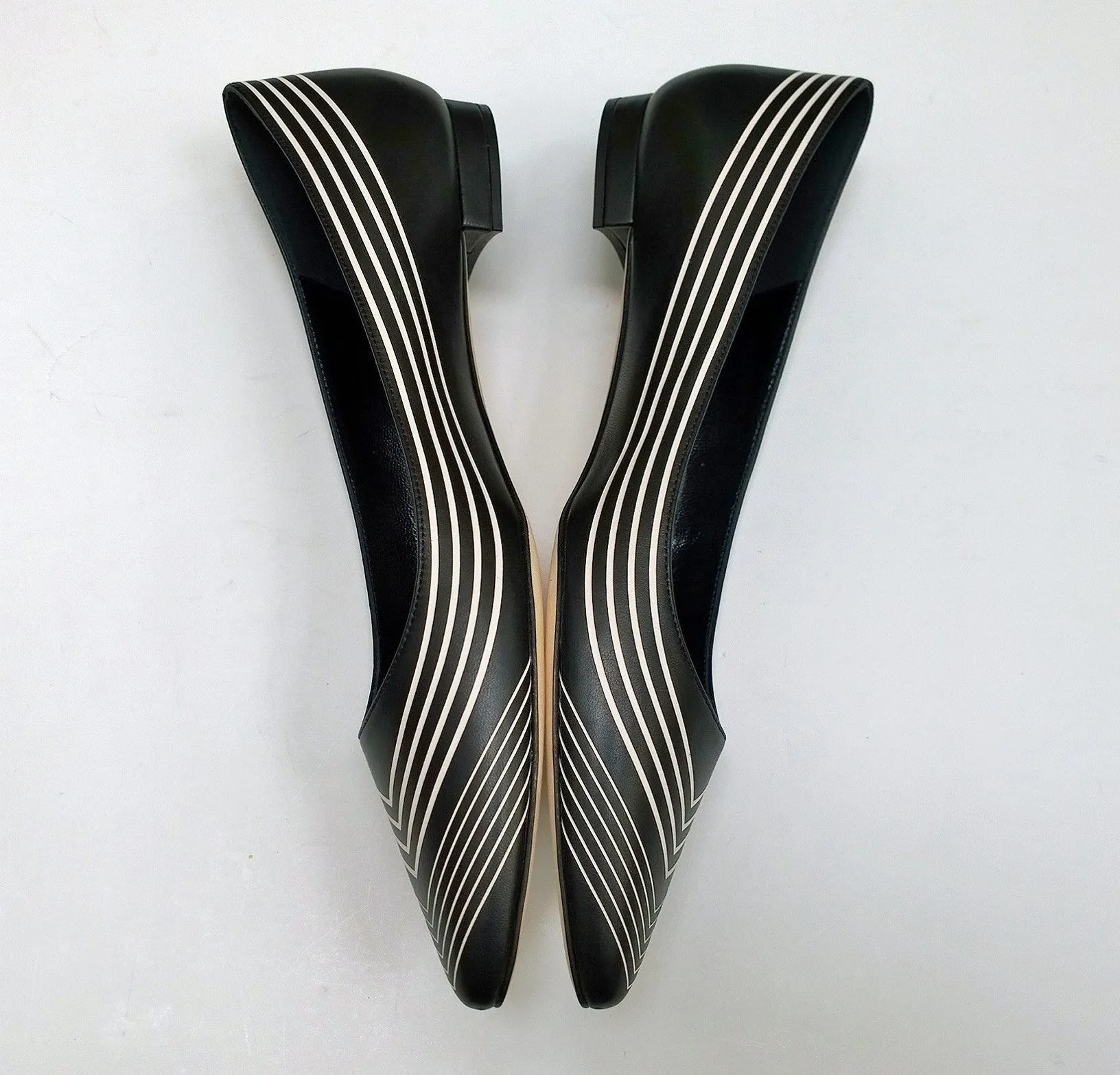 Manolo Blahnik Waldayaflat in Black Nappa Leather with White Gradation Stripes Shoes Flats Convertible Heels To Flats Shoes