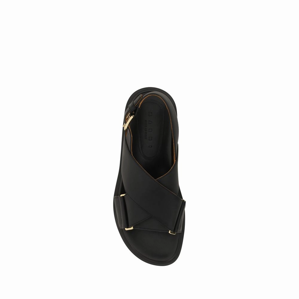Flat Cabin Crew Shoes Marni Black Calf Leather Bos Taurus Flat Sandals