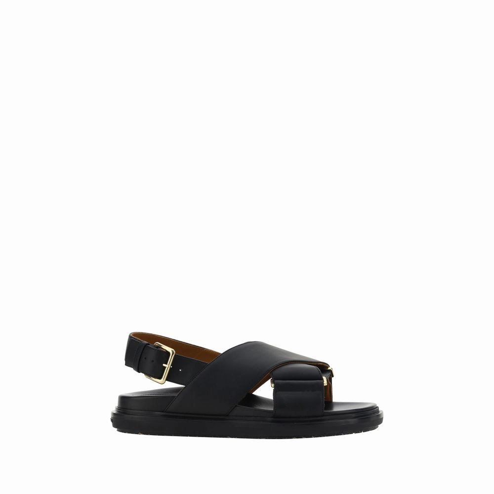 Hotter Flat Shoes Marni Black Calf Leather Bos Taurus Flat Sandals