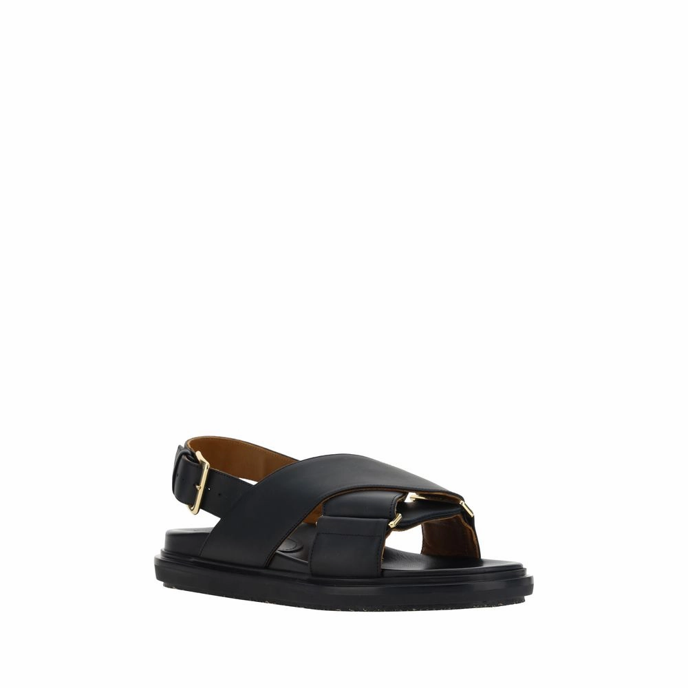 Marni Black Calf Leather Bos Taurus Flat Sandals Summer Shoes Flats