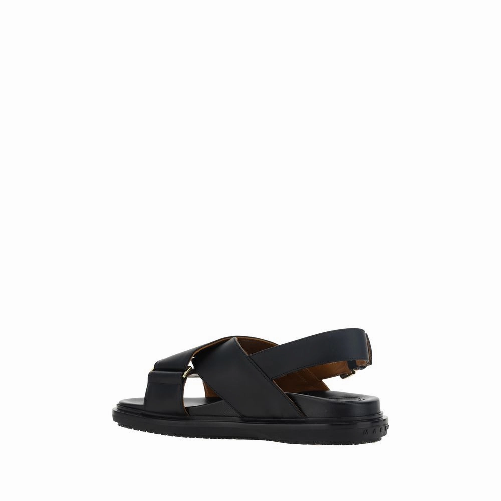 Marni Black Calf Leather Bos Taurus Flat Sandals Flat Sole Derby Shoes