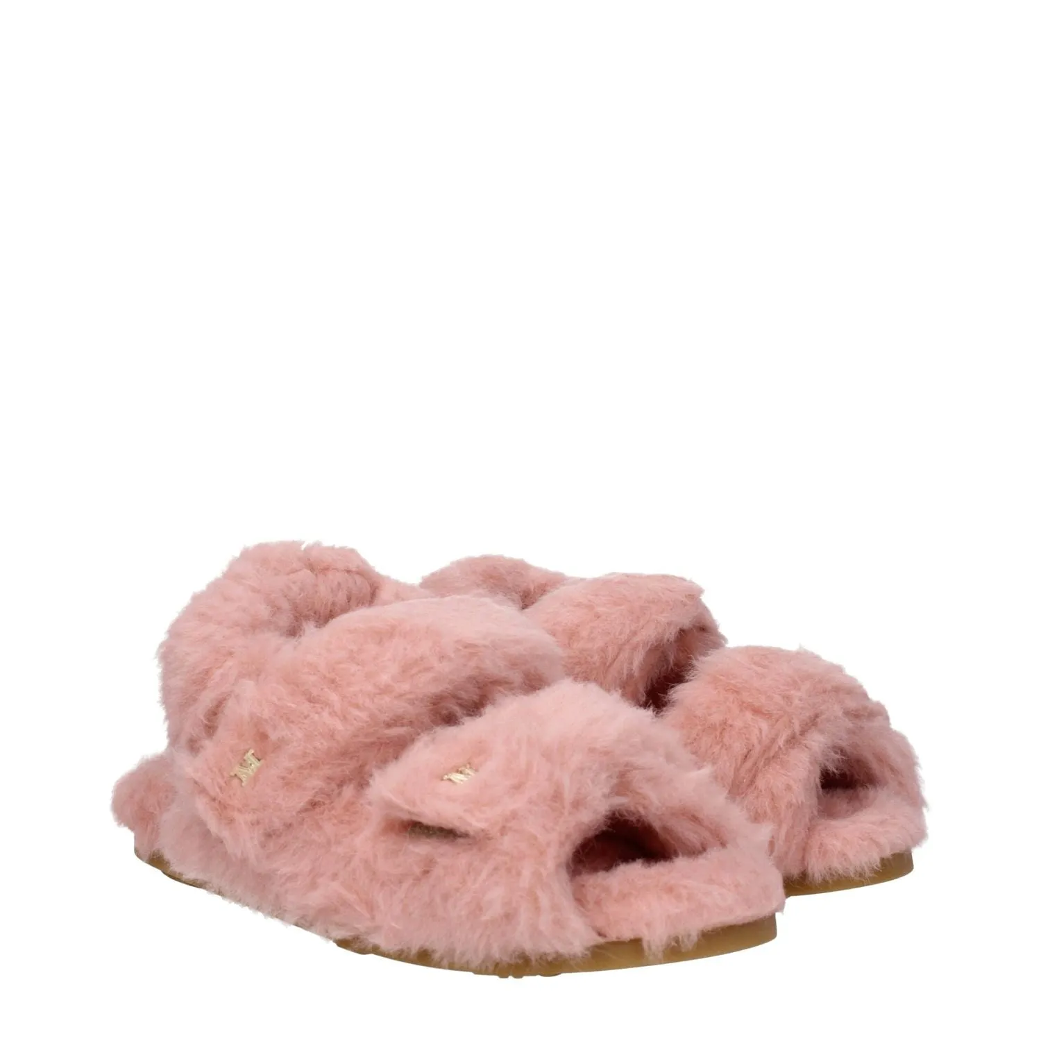 Flat Clog Shoes Max Mara Pink Fur Flat Sandals