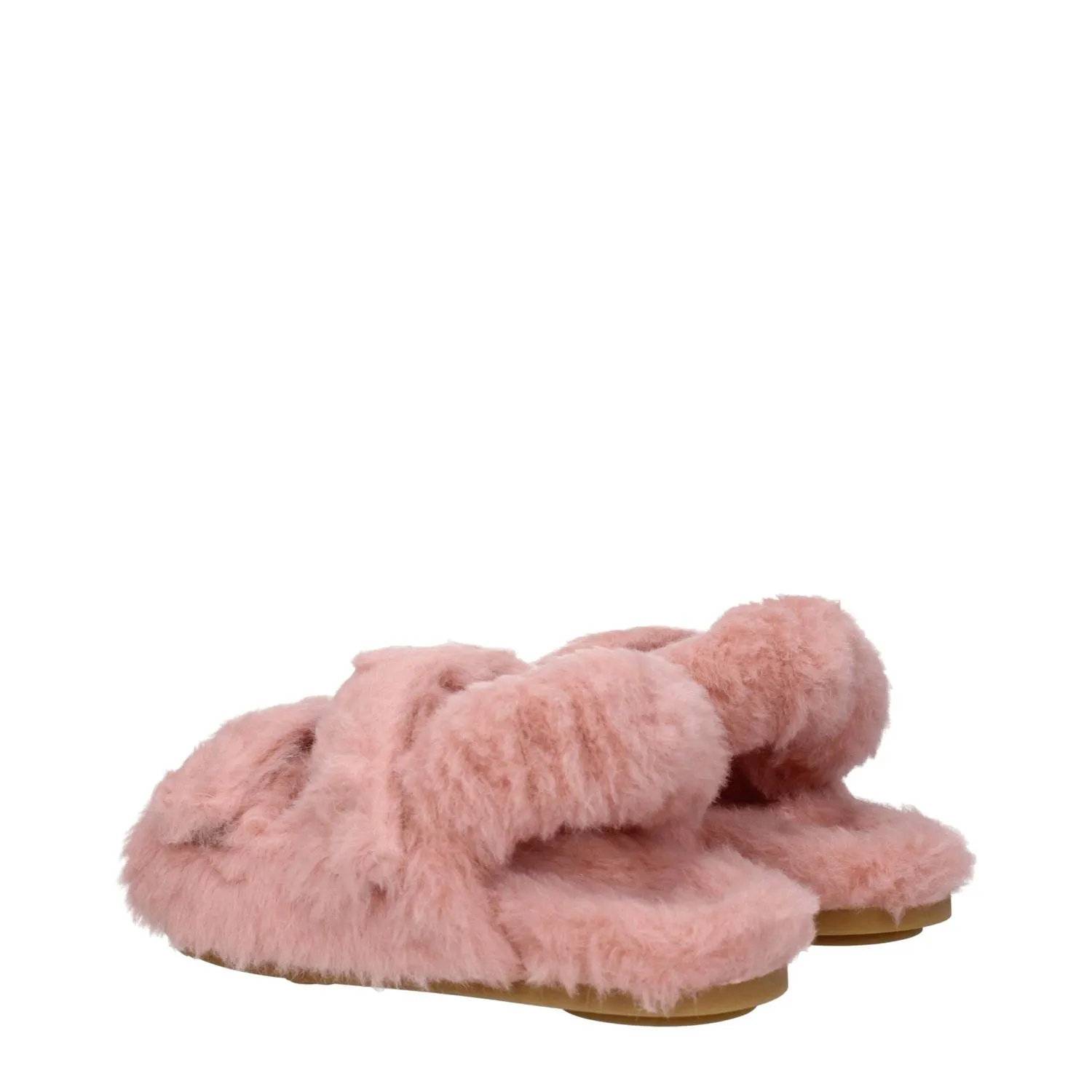 Max Mara Pink Fur Flat Sandals Leather Ballet Flat Shoes