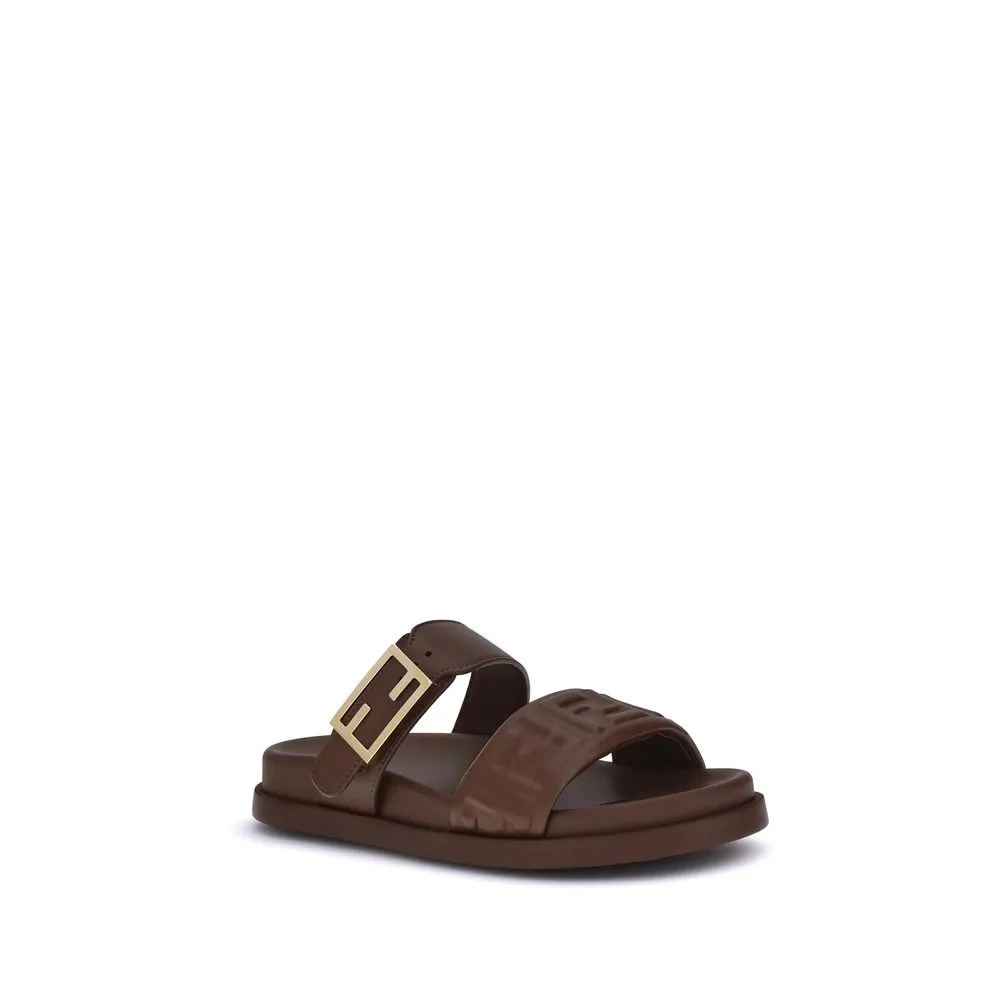 Fendi Brown Calf Leather Bos Taurus Flat Sandals Best Running Shoes For Runners With Flat Feet