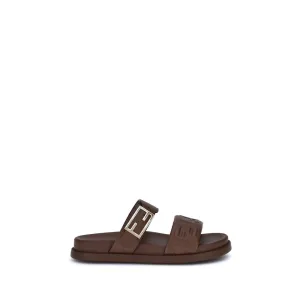 Fendi Brown Calf Leather Bos Taurus Flat Sandals Closed Toe Shoes