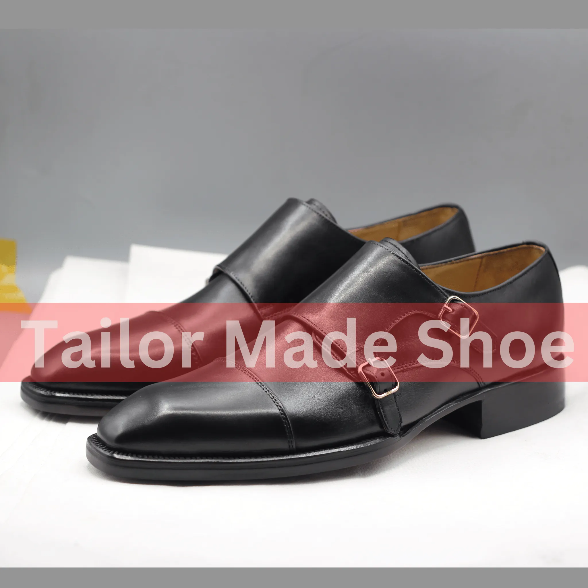 Maison Margiela Tabi Boots Men's Black Leather Monk Strap Shoes  Handmade Luxury Formal Footwear Elegant Handmade Leather Monk Strap Shoes  Stylish Dress Shoes for Men