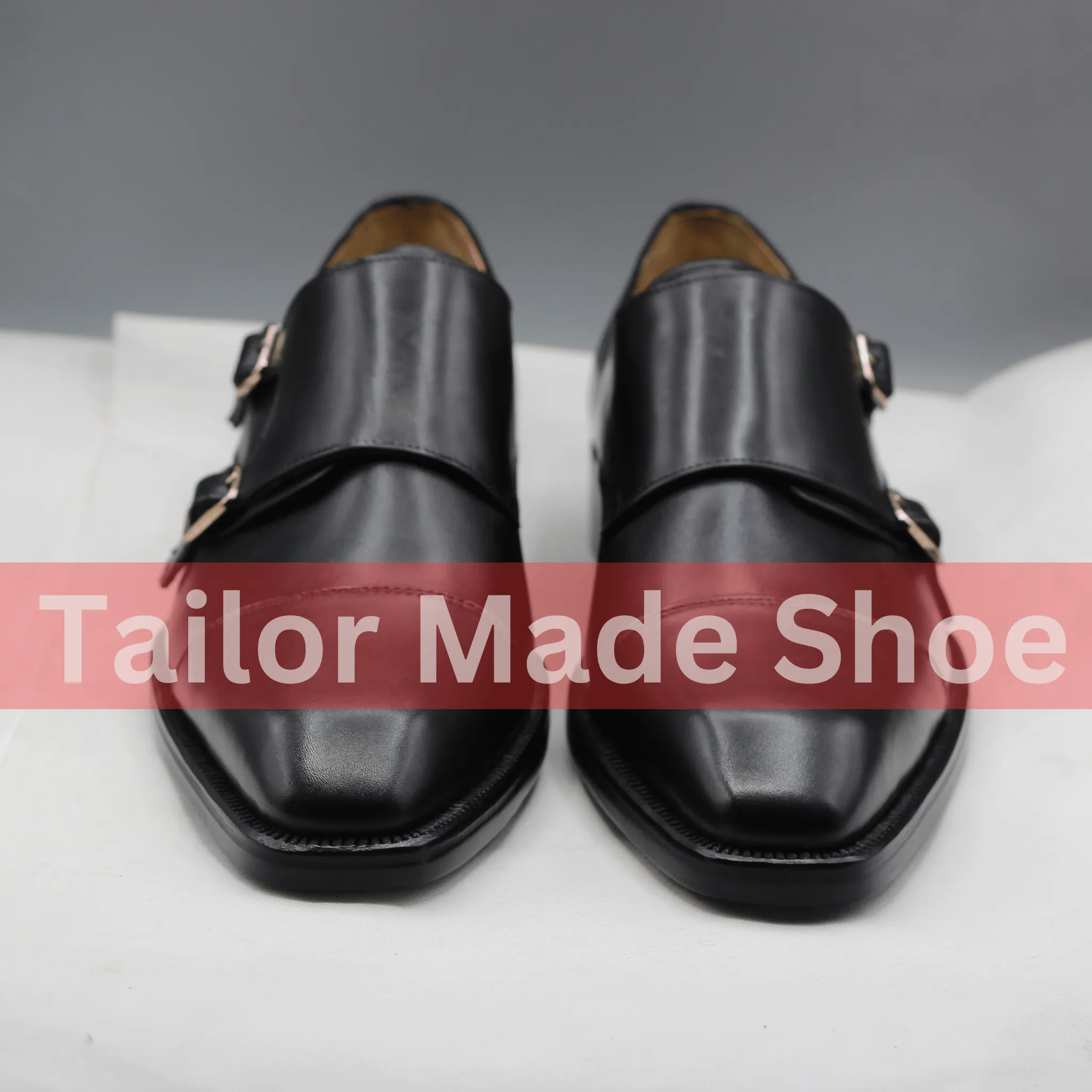 Pointed Toe Flat Boots Men's Black Leather Monk Strap Shoes  Handmade Luxury Formal Footwear Elegant Handmade Leather Monk Strap Shoes  Stylish Dress Shoes for Men