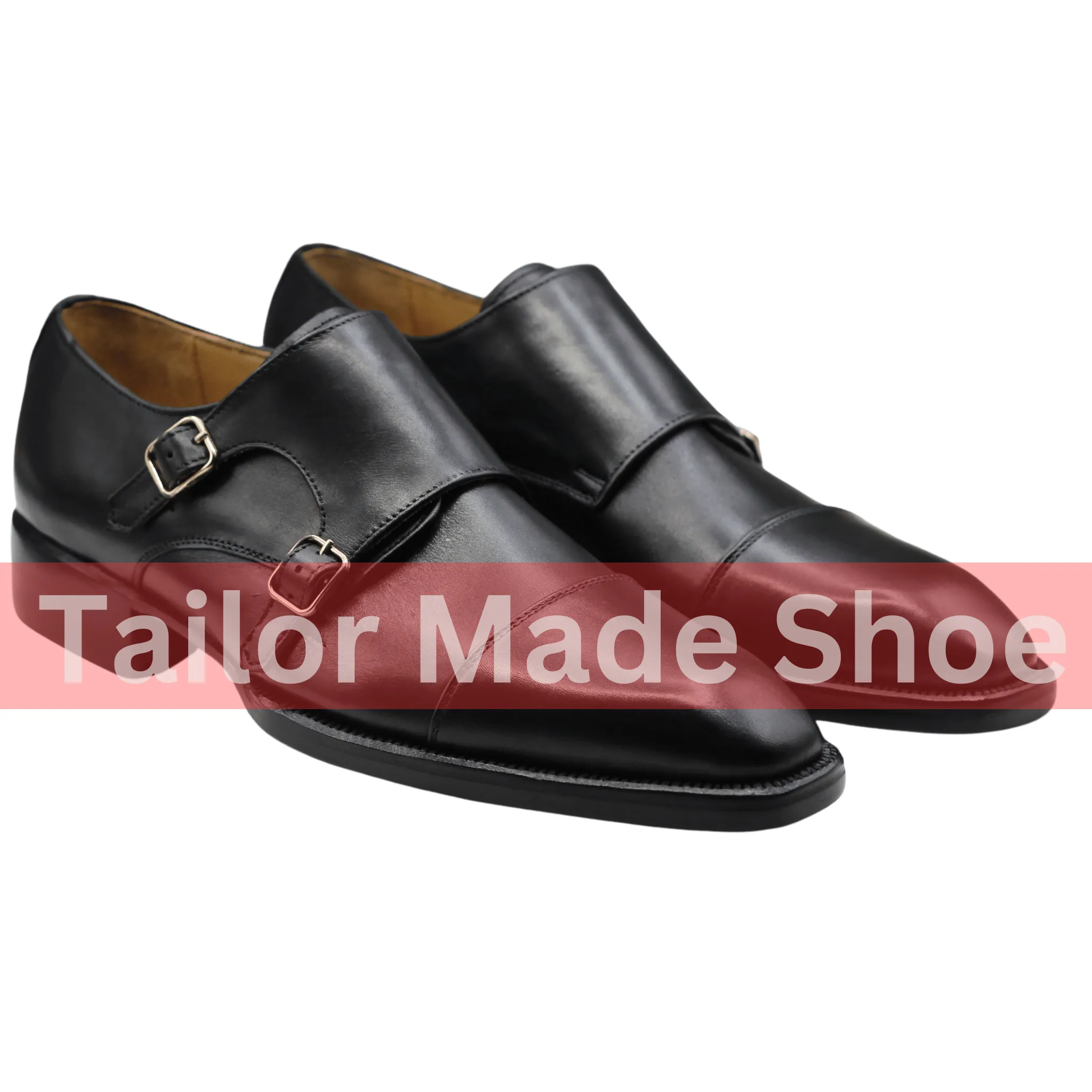Fynn Boots Men's Black Leather Monk Strap Shoes  Handmade Luxury Formal Footwear Elegant Handmade Leather Monk Strap Shoes  Stylish Dress Shoes for Men