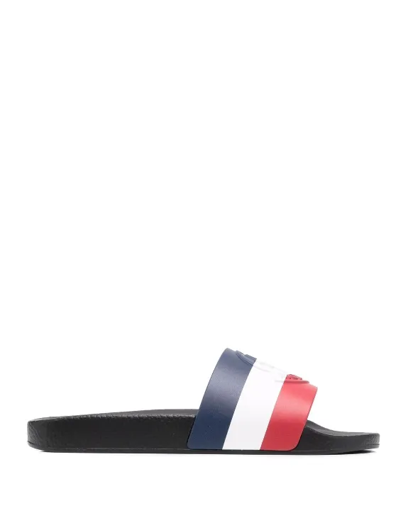 Handmade Leather Sandals Moncler signature-stripe pool slides