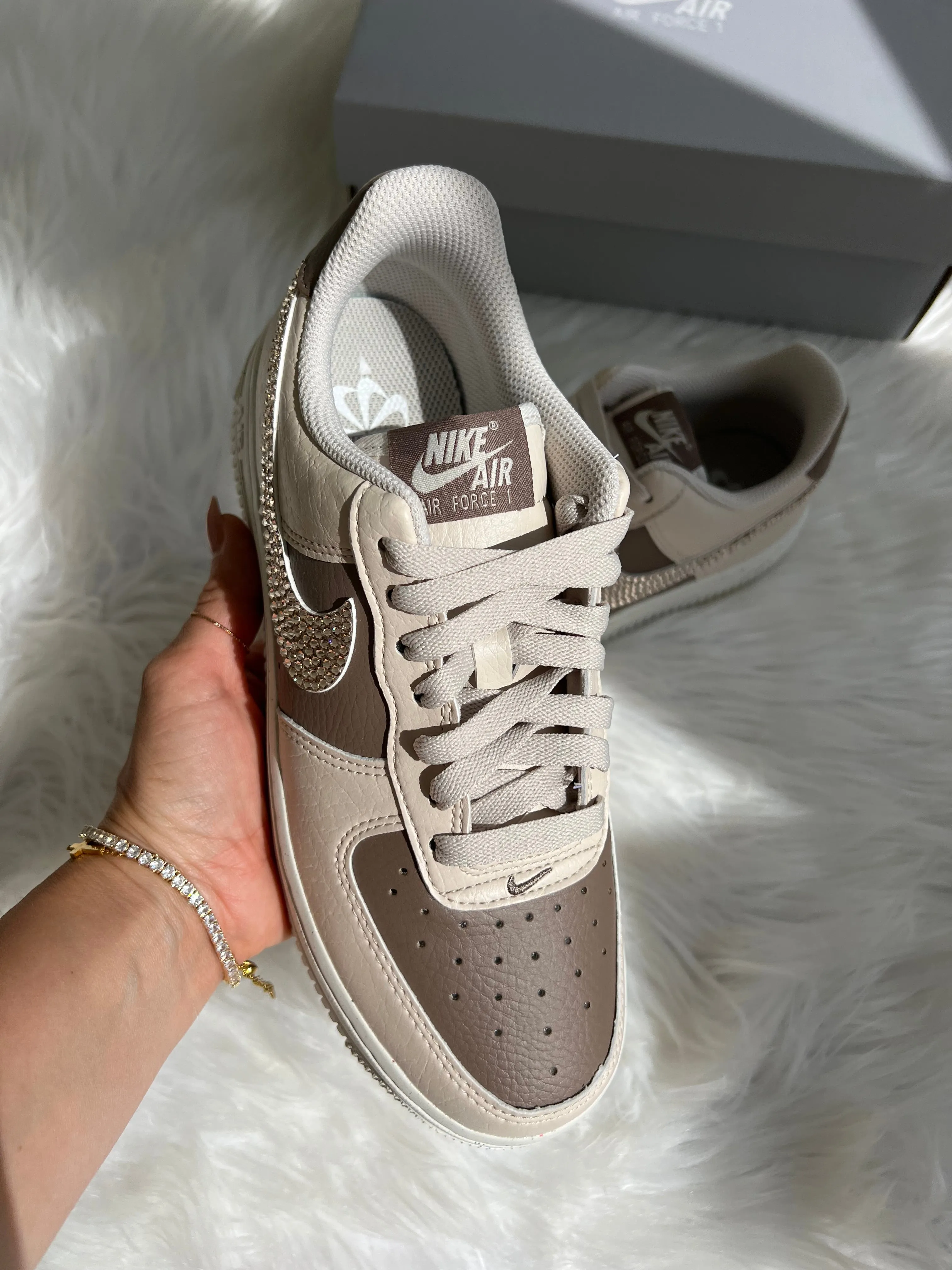 Neutral Cafe Swarovski Womens Nike Air Force One Adidas Memory Foam Tennis Shoes